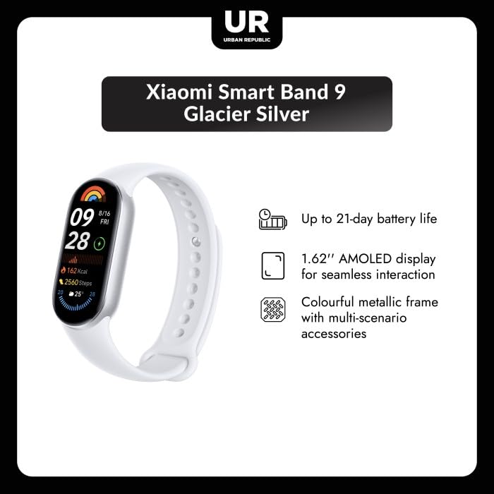 Xiaomi Smart Band 9 Fitness Tracker, AMOLED Display with 1200 Nits, Sp02 Tracking, Sleep and Heart Rate Monitor, Notifications, 5ATM Waterproof, Mi Fit App, Midnight Black