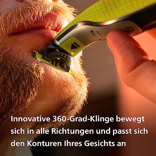 Philips OneBlade 360 Face - Elektrischer Bartstyler und Trimmer, 2x 360 Klinge, verstellbarer 5-in-1-Kammaufsatz, QP2734/30