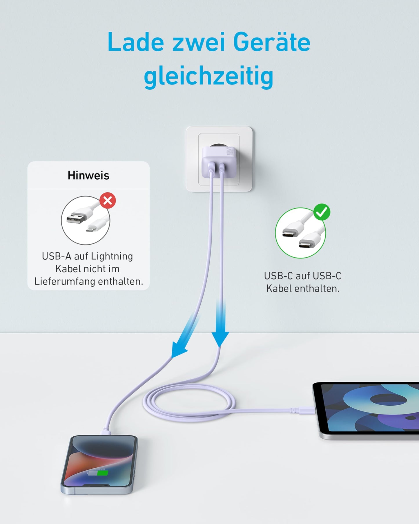 Anker 20W USB C Ladegerät, iPad Netzteil, USB-Schnellladenetzteil, iPad Ladegerät, Kompatibel mit iPhone 16/15/iPhone 15 Plus/iPhone 15 Pro/iPhone 15 Pro Max/iPad und mehr (mit 150cm USB-C Kabel)