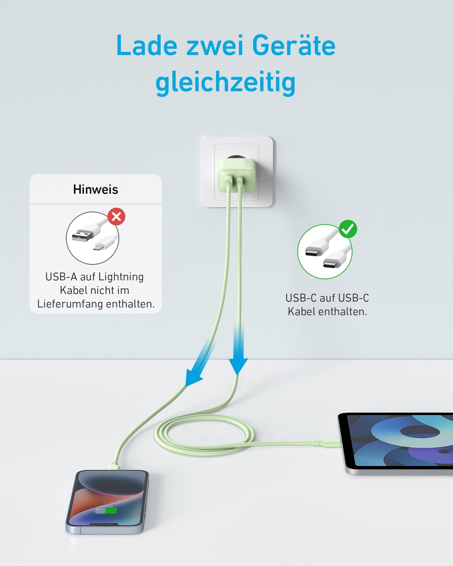 Anker 20W USB C Ladegerät, iPad Netzteil, USB-Schnellladenetzteil, iPad Ladegerät, Kompatibel mit iPhone 16/15/iPhone 15 Plus/iPhone 15 Pro/iPhone 15 Pro Max/iPad und mehr (mit 150cm USB-C Kabel)