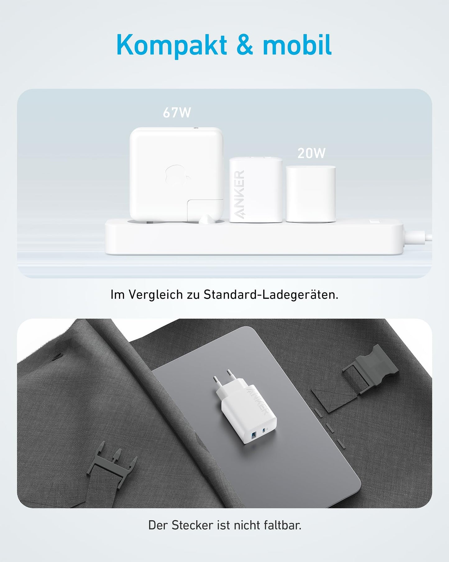 Anker 20W USB C Ladegerät, iPad Netzteil, USB-Schnellladenetzteil, iPad Ladegerät, Kompatibel mit iPhone 16/15/iPhone 15 Plus/iPhone 15 Pro/iPhone 15 Pro Max/iPad und mehr (mit 150cm USB-C Kabel)