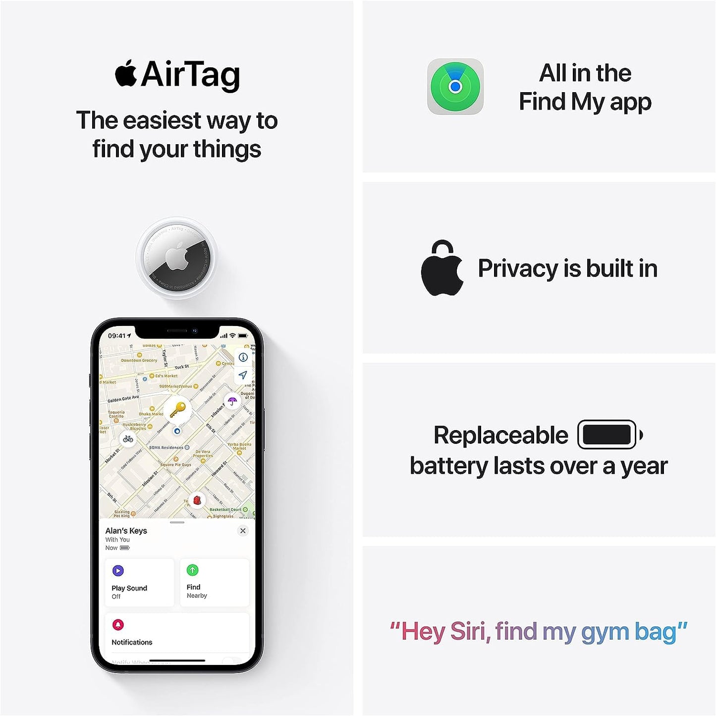 Apple AirTag - Finde und behalte Deine Sachen im Blick: Schlüssel, Geldbörsen, Gepäck, Rucksäcke und mehr. Einfaches Einrichten mit iPhone oder iPad. Austauschbare Batterie