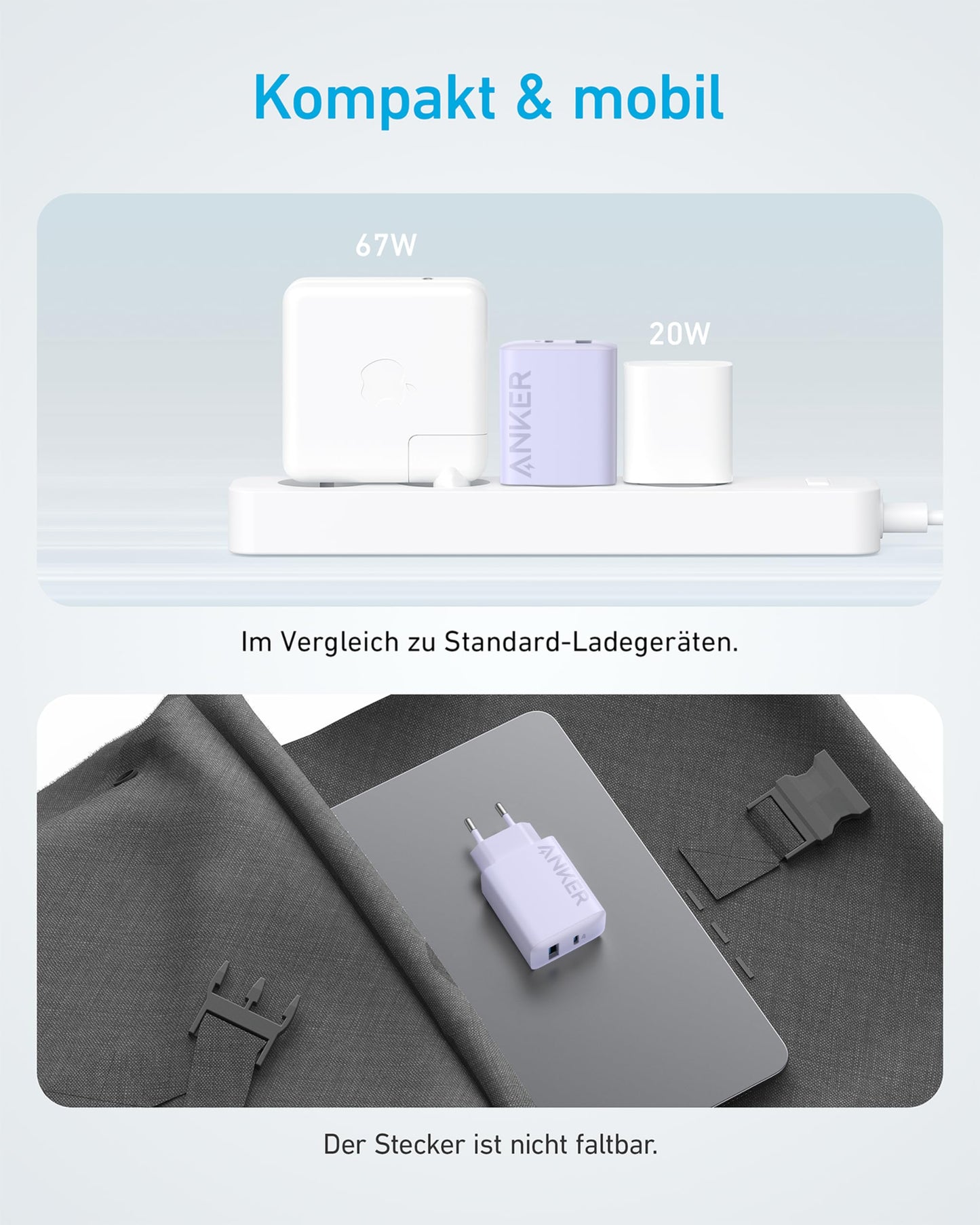Anker 20W USB C Ladegerät, iPad Netzteil, USB-Schnellladenetzteil, iPad Ladegerät, Kompatibel mit iPhone 16/15/iPhone 15 Plus/iPhone 15 Pro/iPhone 15 Pro Max/iPad und mehr (mit 150cm USB-C Kabel)