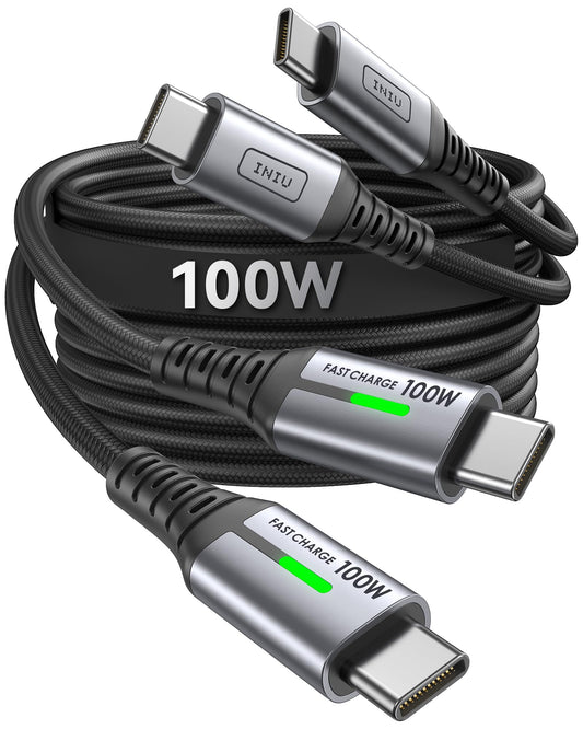 INIU USB C Kabel, 100W [2m] PD3.0 Schnellladekabel USB C auf USB C, Nylon Geflochten Ladekabel USB-C Ladegerät für iPhone 16 15 Pro Samsung Galaxy S23 S22 S21 Pixel 7 iPad Pro MacBook Air Tablets usw.