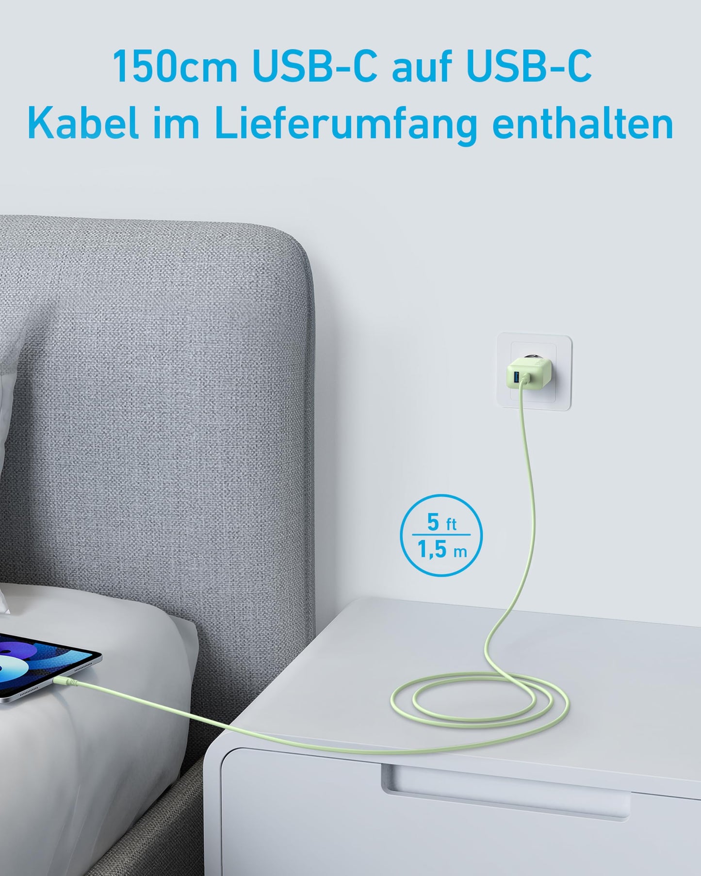 Anker 20W USB C Ladegerät, iPad Netzteil, USB-Schnellladenetzteil, iPad Ladegerät, Kompatibel mit iPhone 16/15/iPhone 15 Plus/iPhone 15 Pro/iPhone 15 Pro Max/iPad und mehr (mit 150cm USB-C Kabel)