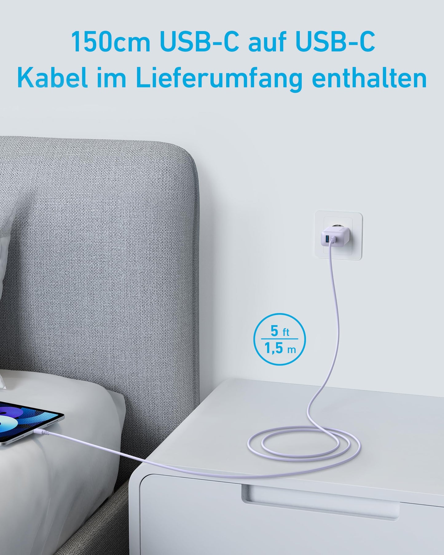 Anker 20W USB C Ladegerät, iPad Netzteil, USB-Schnellladenetzteil, iPad Ladegerät, Kompatibel mit iPhone 16/15/iPhone 15 Plus/iPhone 15 Pro/iPhone 15 Pro Max/iPad und mehr (mit 150cm USB-C Kabel)