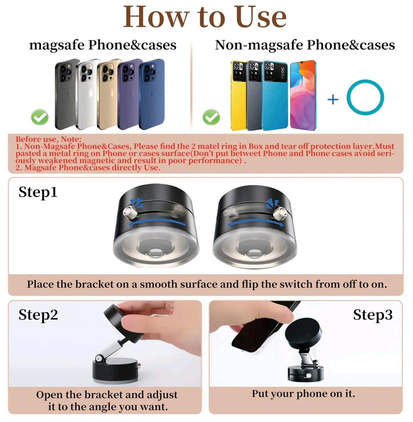 Vakuum Magnetischer Handyhalter, Faltbarer & Tragbarer Handyständer, Vielseitiger Handyhalter für Auto, Zuhause, Büro